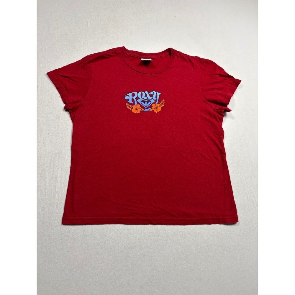 Roxy Women's Red Graphic T Shirt Floral Surf Logo Short Sleeve Small S Cotton